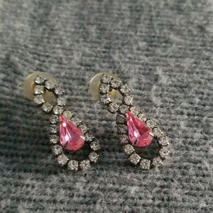 Vintage rhinestone infiniti earrings pink & silver